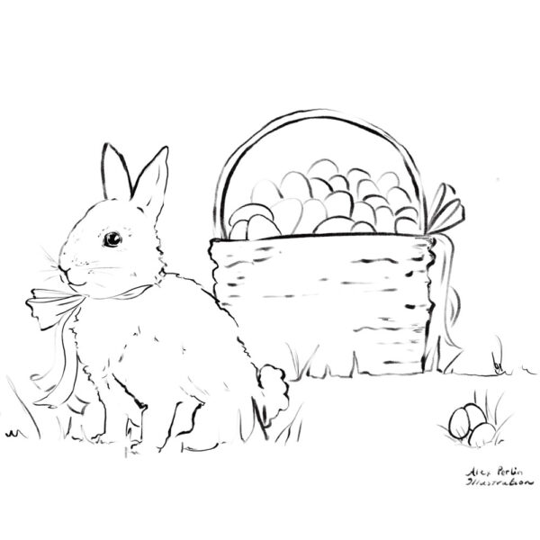 Colouring Book Page for Easter Bunny and Basket